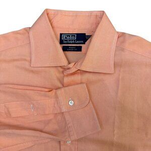 Polo Ralph Lauren Mens Orange Chambray Dress Shirt Button Long‎ Sleeve Vtg 16.5